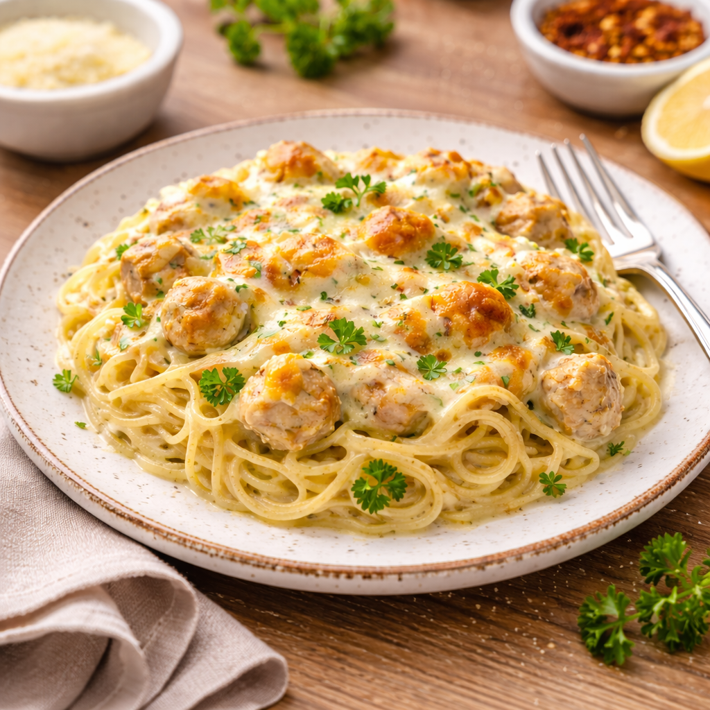 P3 Creamy Chicken Alfredo Spaghetti